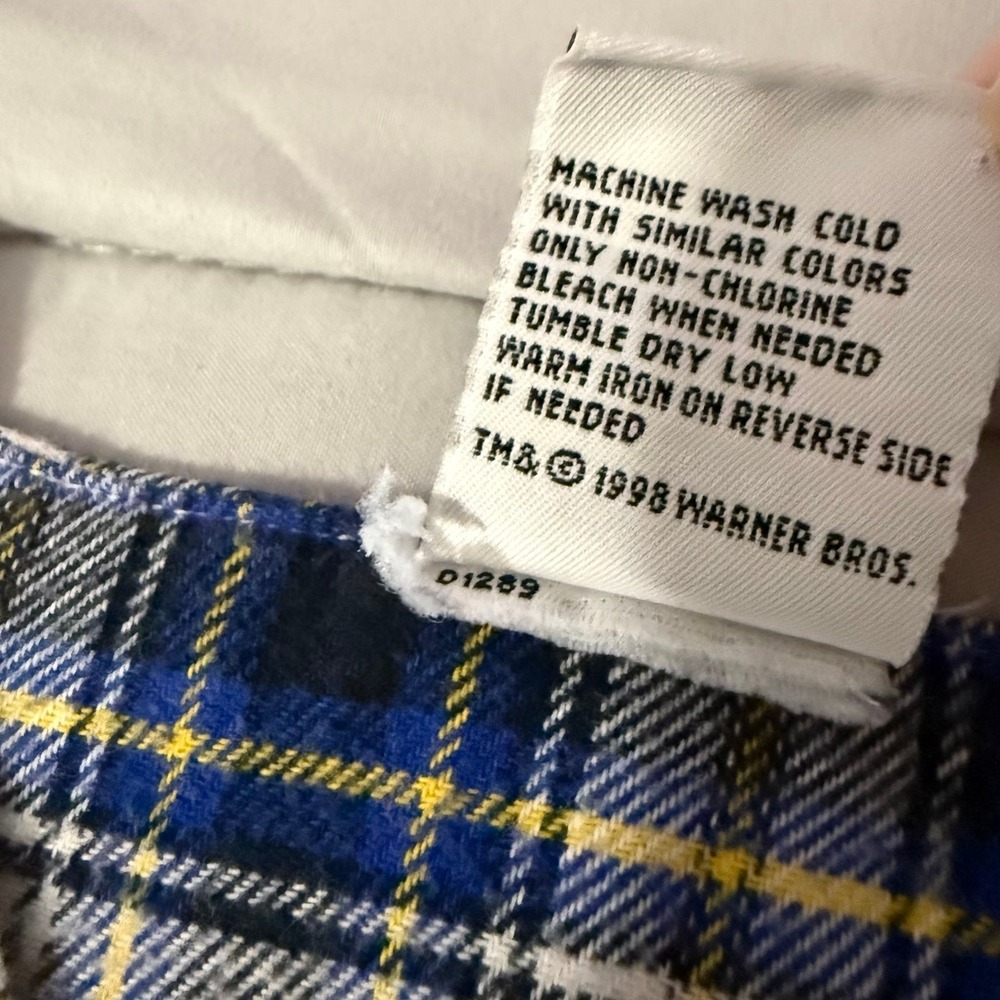 Vintage Warner Bros Tazmanian Devil Taz Flannel‎ Nightgown Blue Plaid Size S/M - Picture 7 of 7
